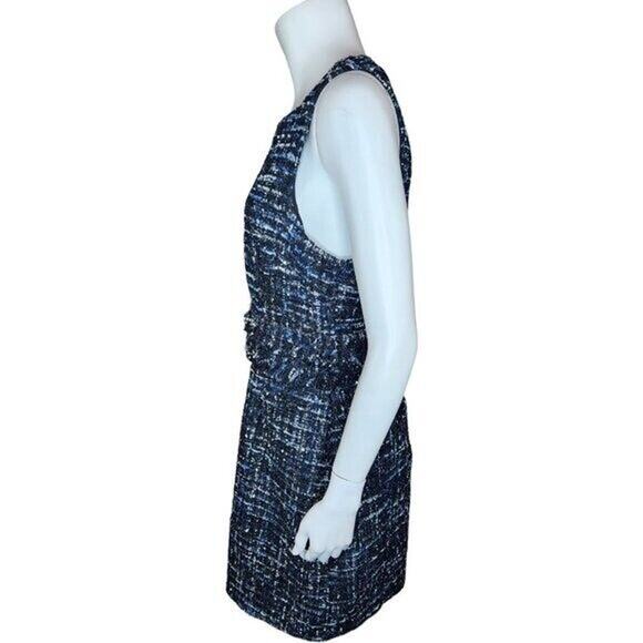 Julie Brown NYC Sleeveless Dress Lori Blue Oxford Tweed Fringe Metallic Size 8 - Picture 4 of 14